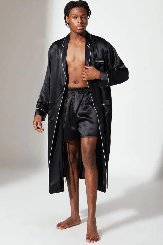 Ensemble robe de chambre homme soie luxe kimono longue et shorts Fornvoo