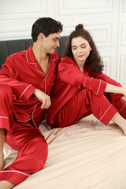 22 mommes pyjama soie pour couple à manches longues