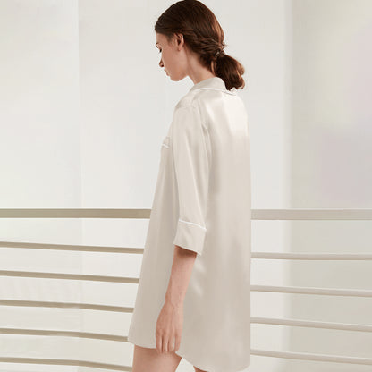 Women's Silk Nightgown Button up with 3/4 Sleeves sleepshirt