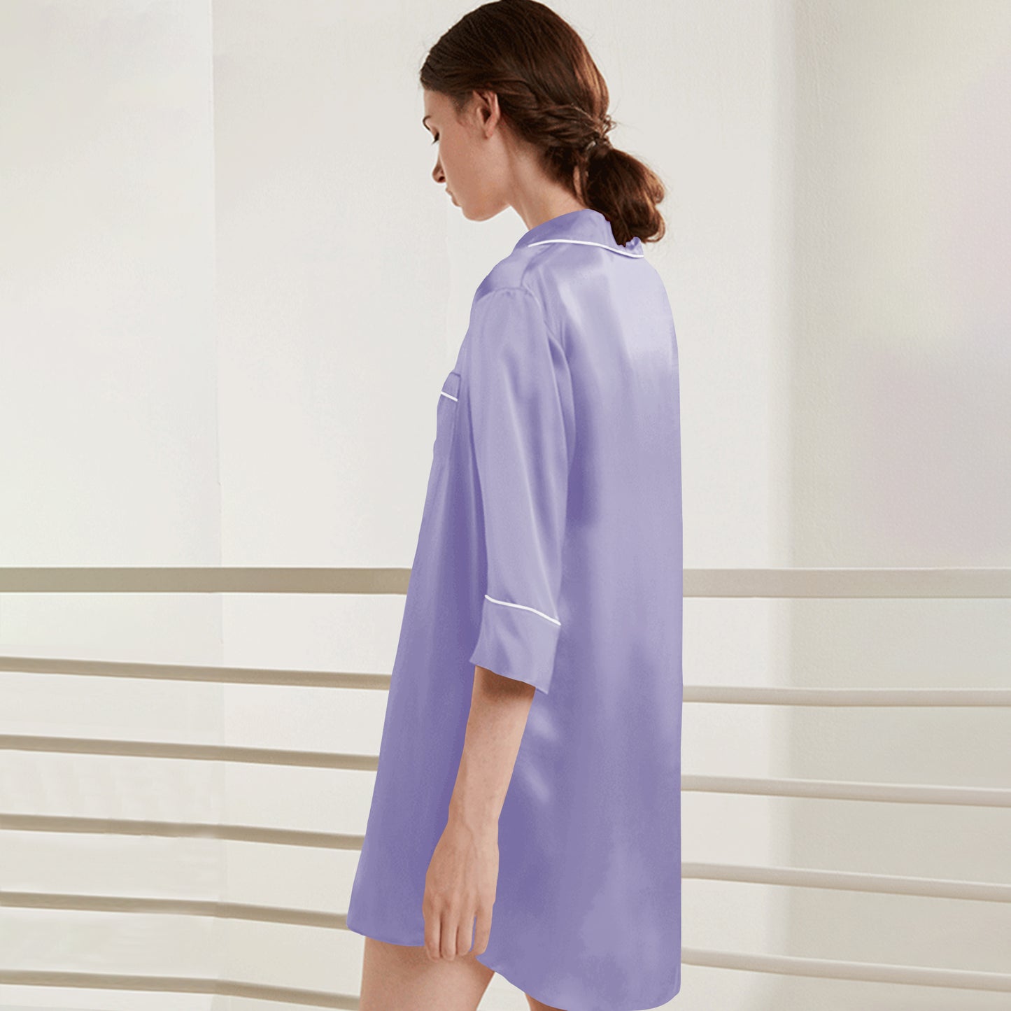 Women's Silk Nightgown Button up with 3/4 Sleeves sleepshirt