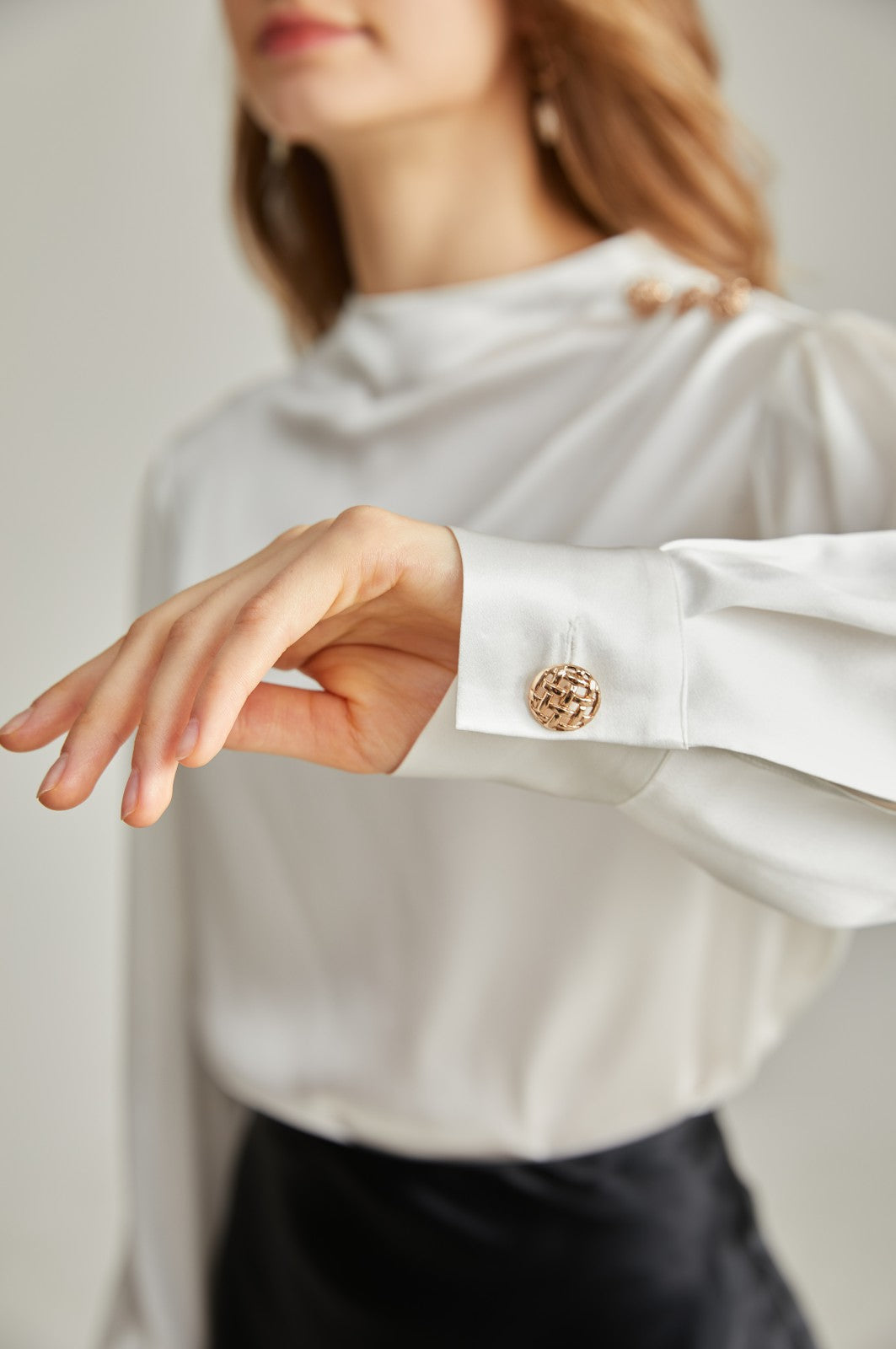 Silk shirt with draped straight collar