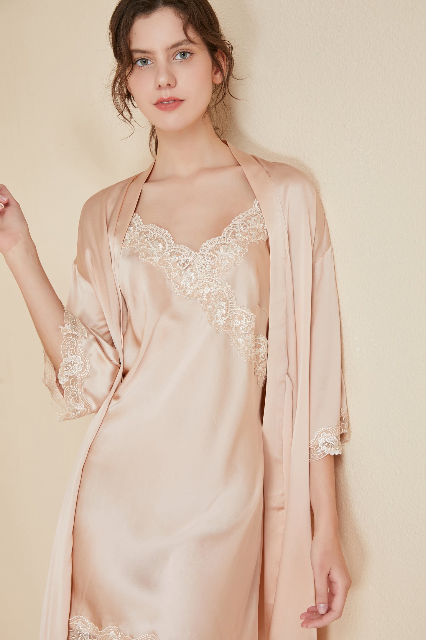 short silk lace nightgown and robe set