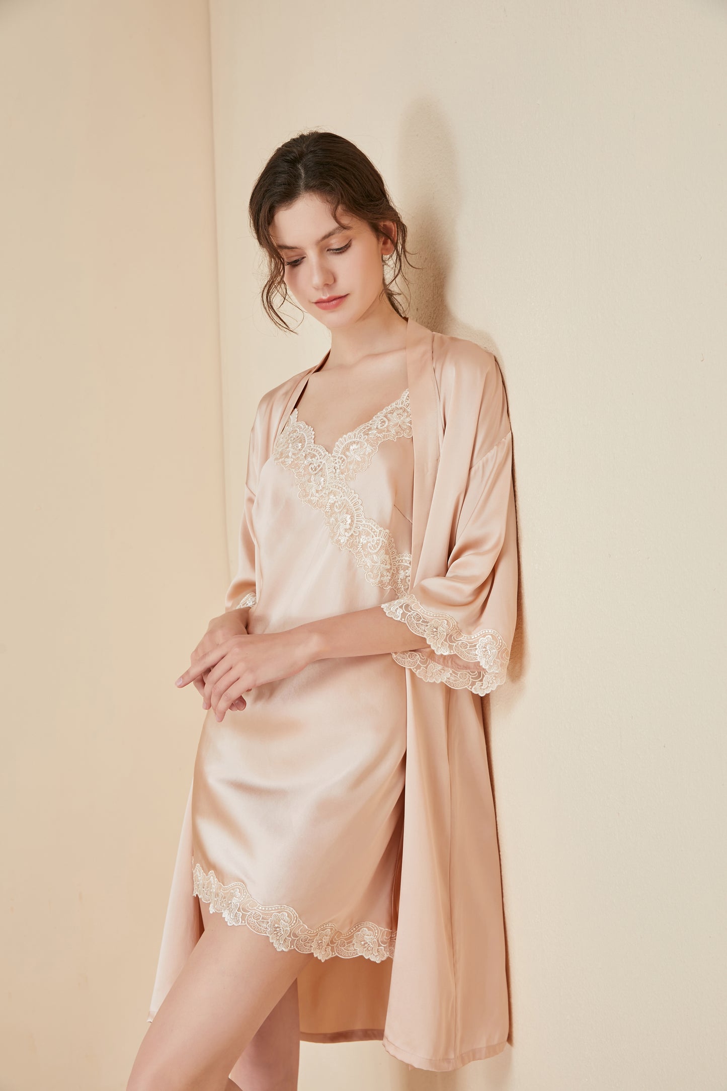 short silk lace nightgown and robe set