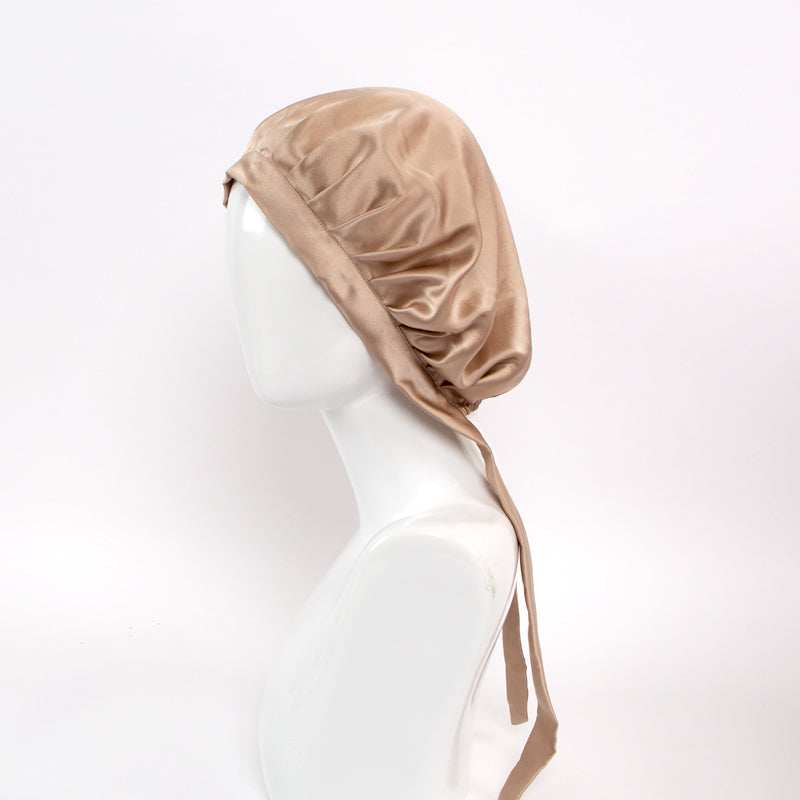 Bonnet de Sommeil 100% pure Soie avec élastique et rubans