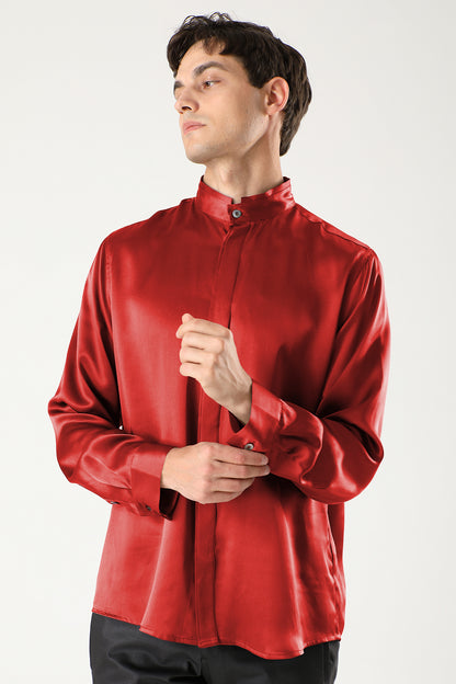 Men's silk shirt with mandarin collar