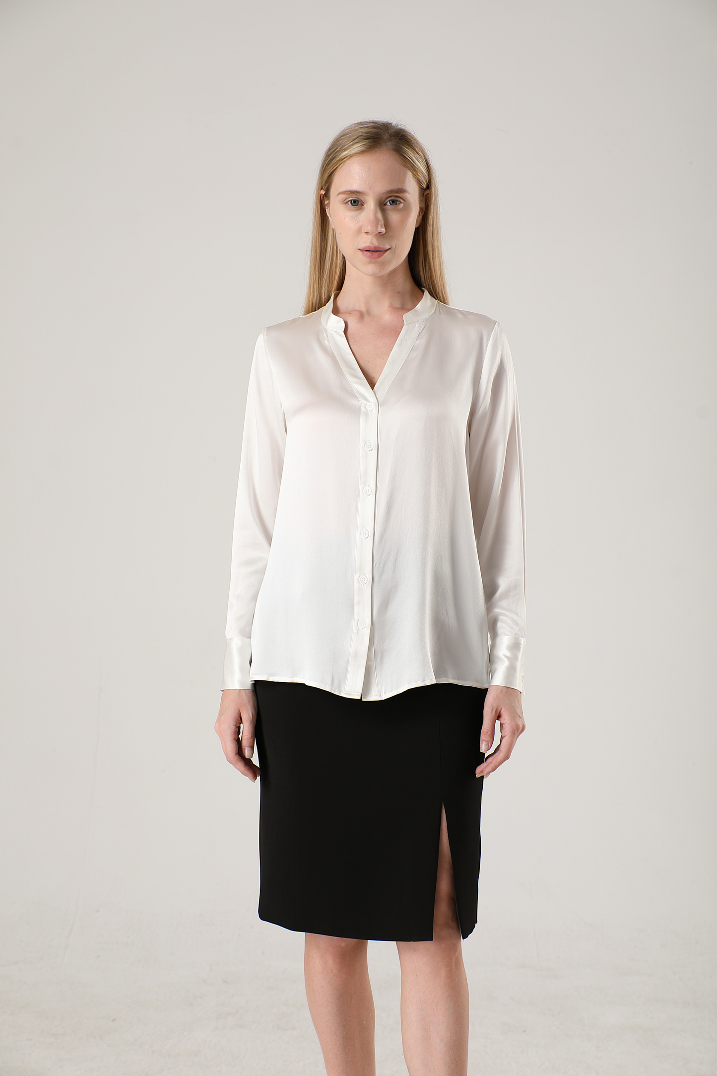 Women's silk blouse with mandarin collar