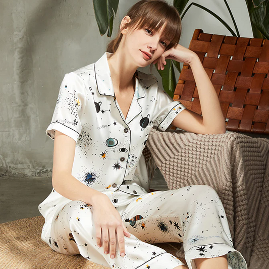 Ensemble pyjama femme en soie imprimés manches longue 2 pièces – Fornvoo