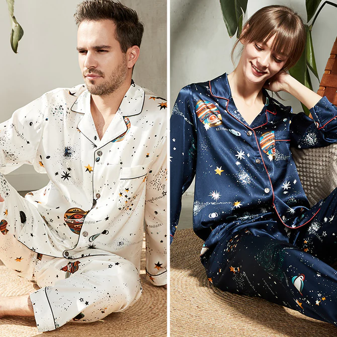 19 momme langermet full print silke par pyjamas