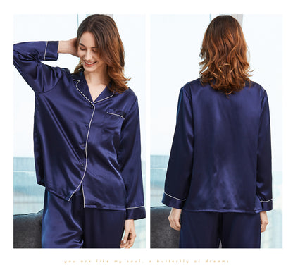 Klassisk silkepyjamas for kvinner (skjortetopp og bukser)