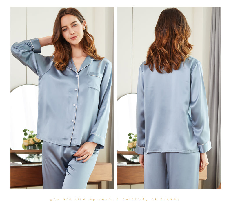 Classic women's silk pajamas (shirt top and pants)