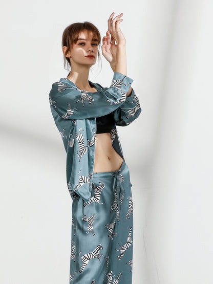 19 mommes imprimés zébré ensemble pyjama femme soie