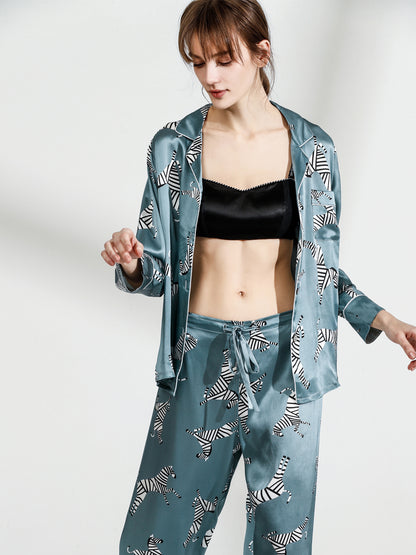 19 mommes zebra print women's silk pajamas set