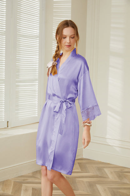 100% silk robe for women chic lace sleeve