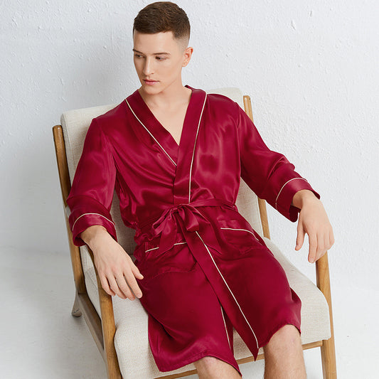 luxury silk bathrobe for men with 2 pockets