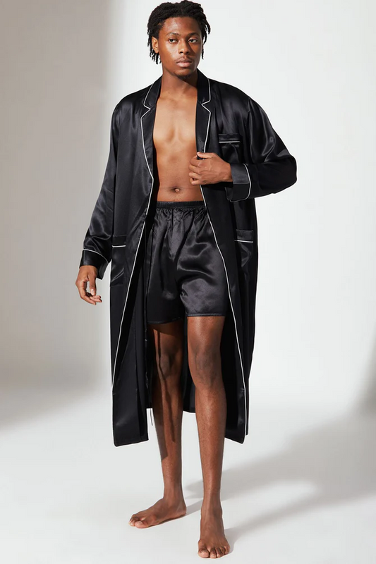 Men's luxury silk dressing gown set, long kimono and shorts