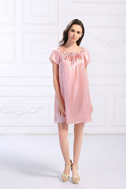 Women's short-sleeved silk nightgown