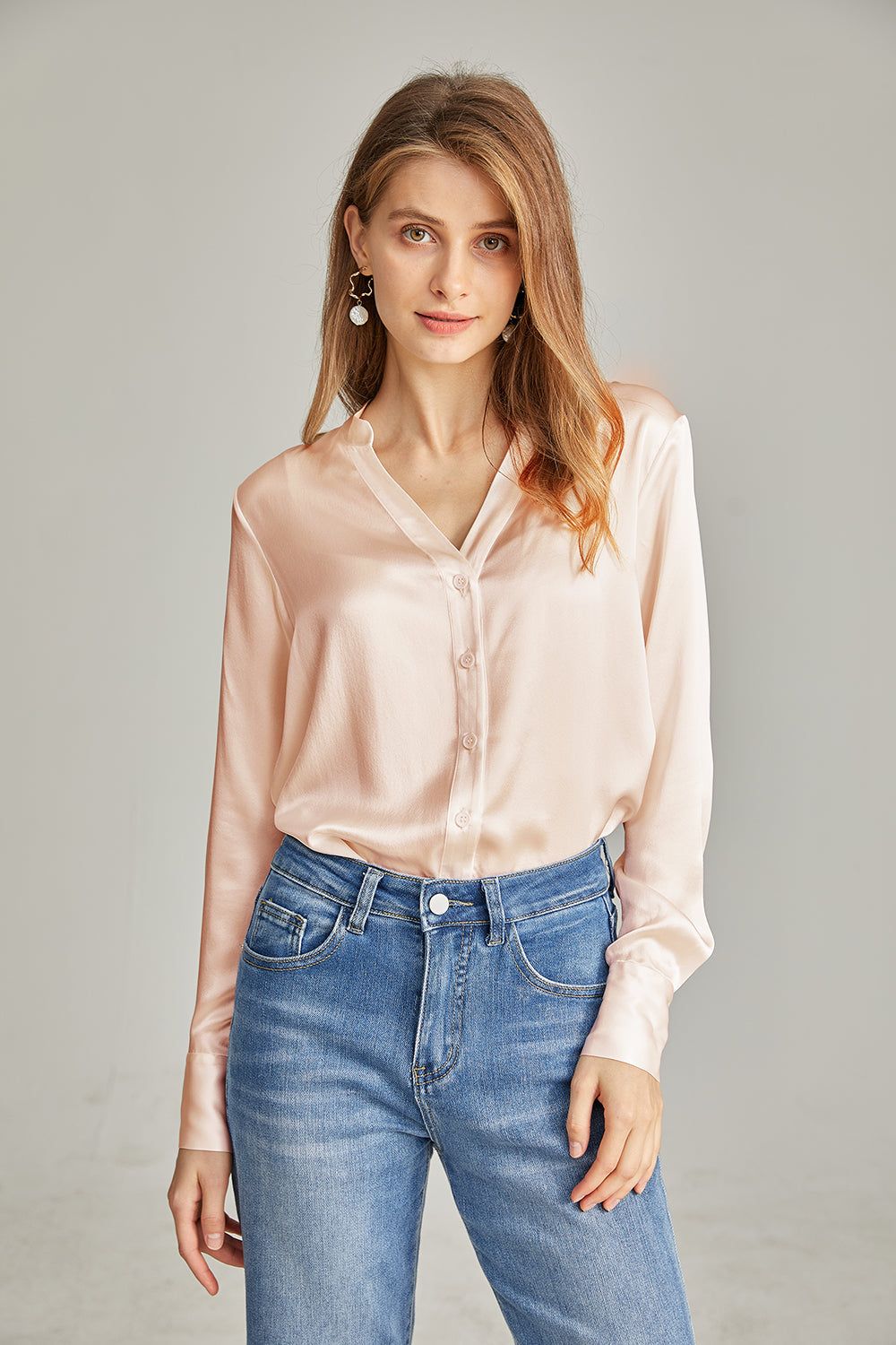 chemise femme soie beige rose