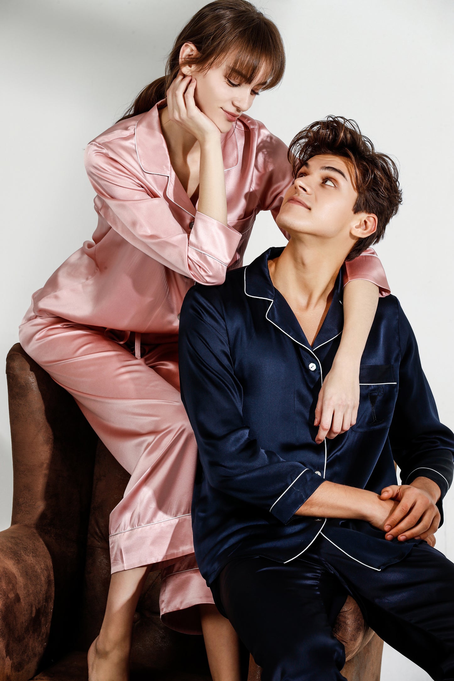 22 momme silk pajamas for couples with long sleeves