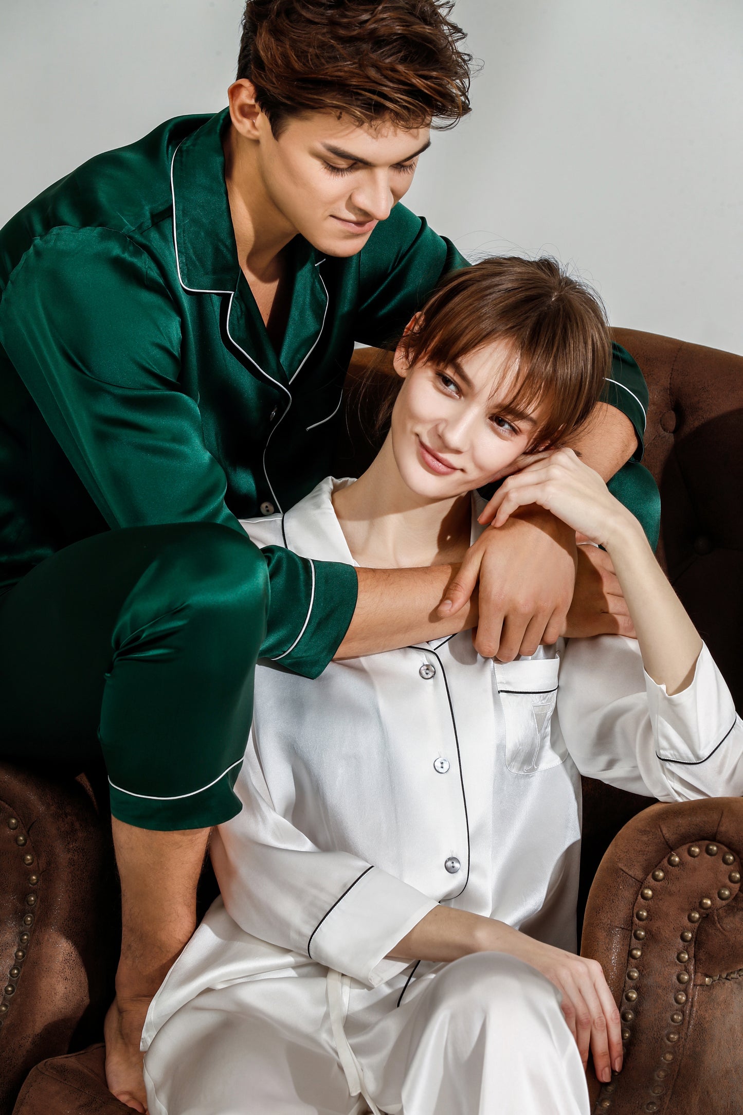 22 momme silk pajamas for couples with long sleeves