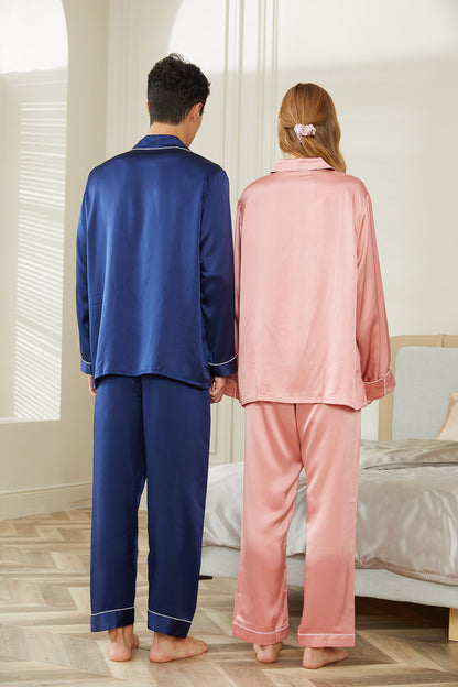 Long Seeve silk couple pajamas