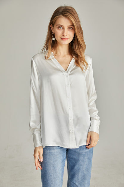 Women's silk blouse with mandarin collar