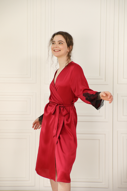 women's mid-length silk and lace dressing gown