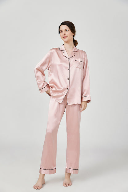 100% luxury classic silk pajama set for women