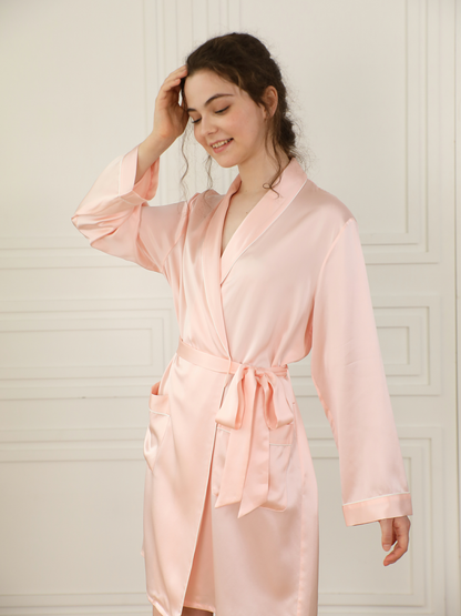 women's silk short robe with 2 pockets