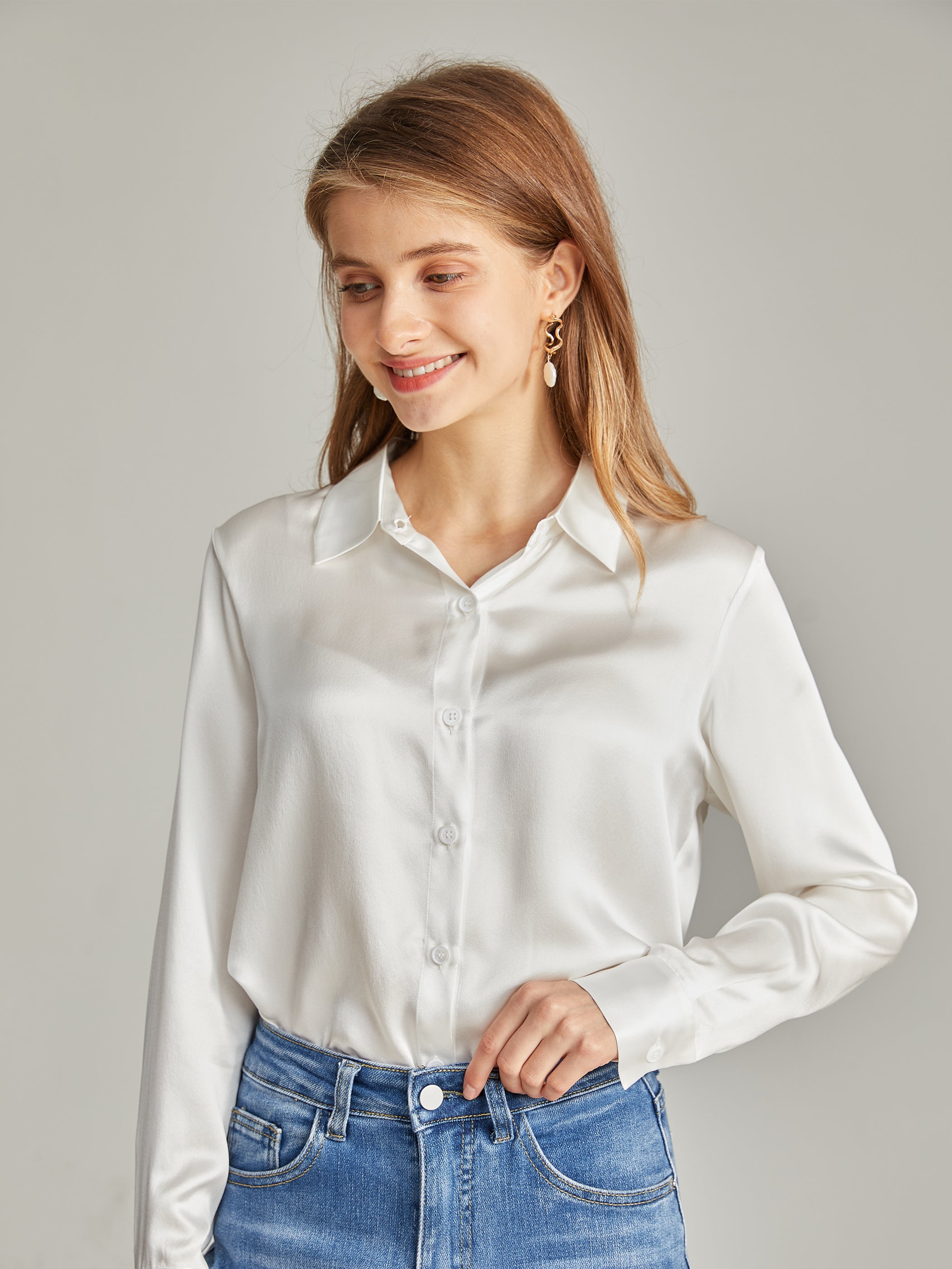 luxury button up silk blouse for women